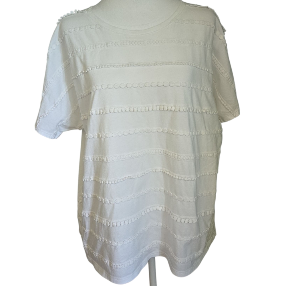 Chico's White Textured Short Sleeve Top
